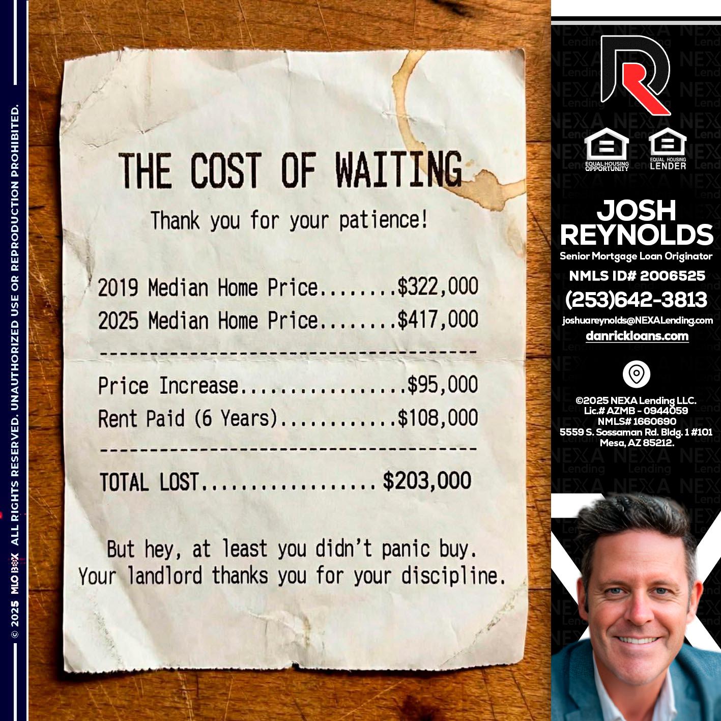THE COST OF WAITING - Josh Reynolds -Senior Mortgage Loan Originator